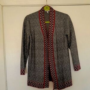 Susan Graver Gray and Burgandy Open Front Cardigan